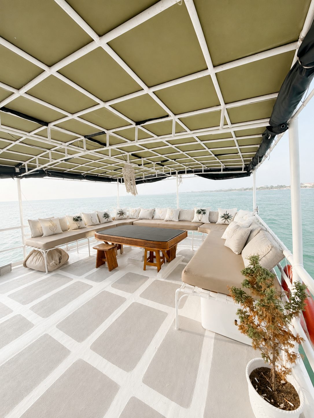 Bow lounge seating aboard Maki, ocean view